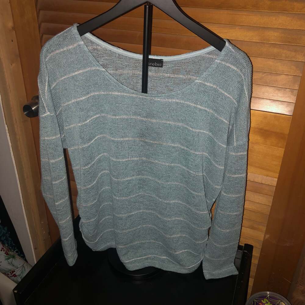 Zenobia Light Blue & White Stripe Knit Sweater - Comfortable & Stylish